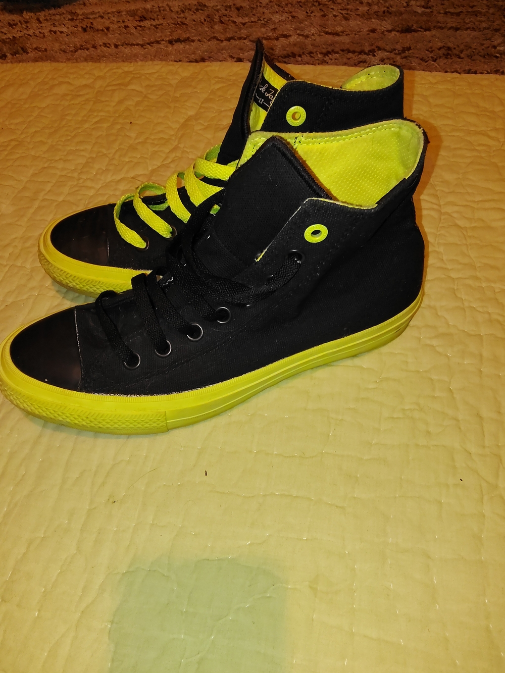 Converse High-Top Sneakers in Black and Neon Yellow